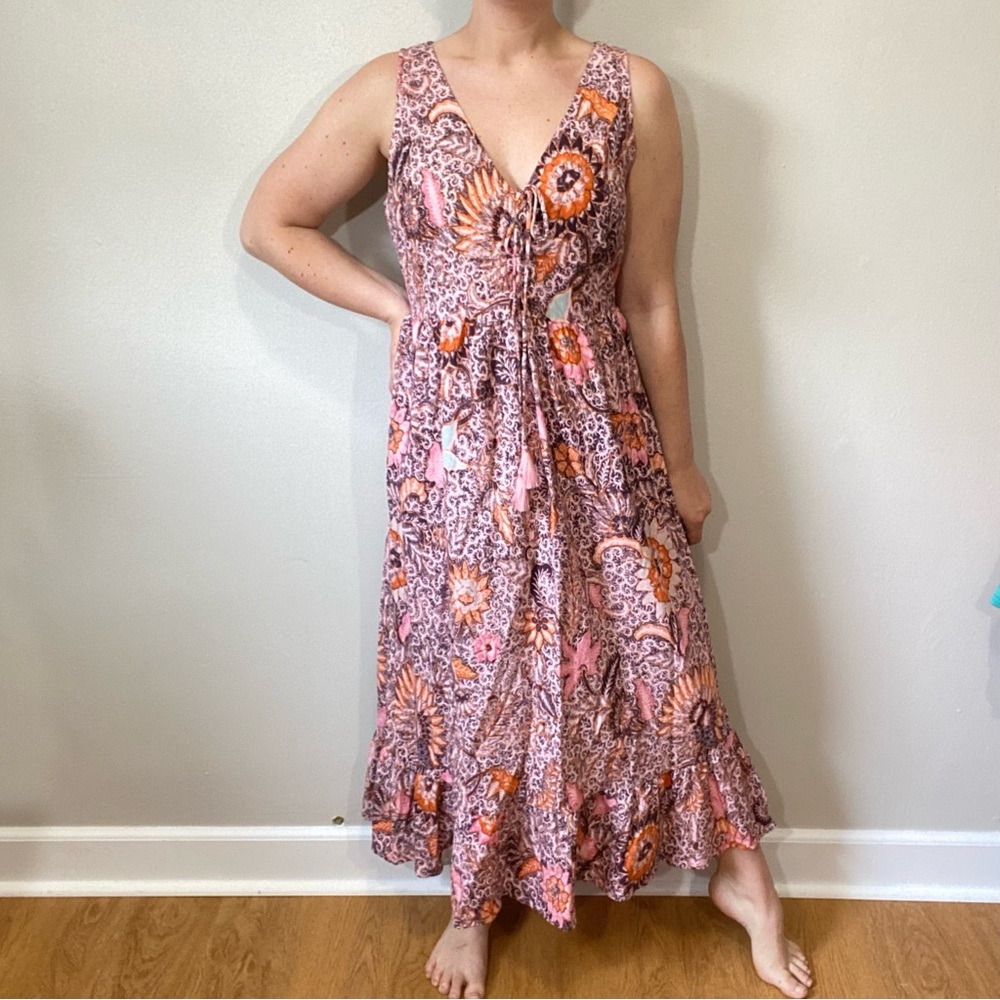 NWT Madewell Lace Up Maxi Bali Blooms Floral Pink & Purple Dress Size 6